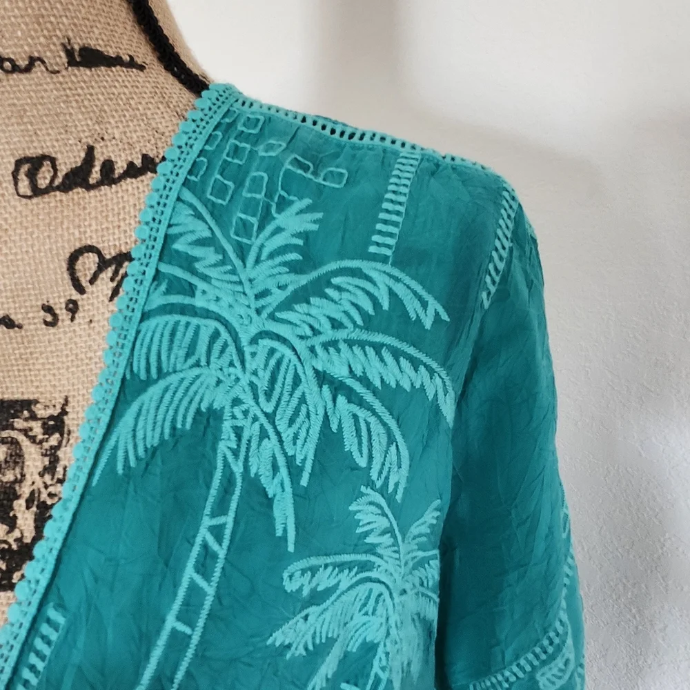 Johnny Was Georgia Teal Embroidered Kimono Duster Cover-up O/S, S, M, L, XL, 1X - Picture 6 of 7